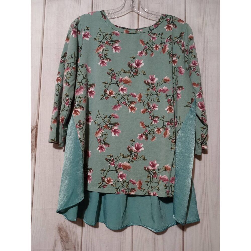 Cameo Appearance Shirt Ladies 1x Turquoise Pink Floral - Picture 1 of 7
